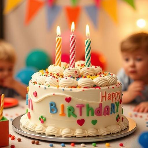 Foto de um bolo de aniversário decorado em uma festa infantil
