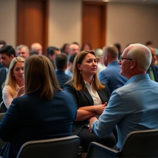 Fotografia de evento corporativo com pessoas em palestra