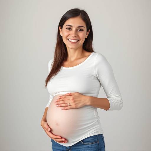 Fotografia de gestante sorrindo em estüdio